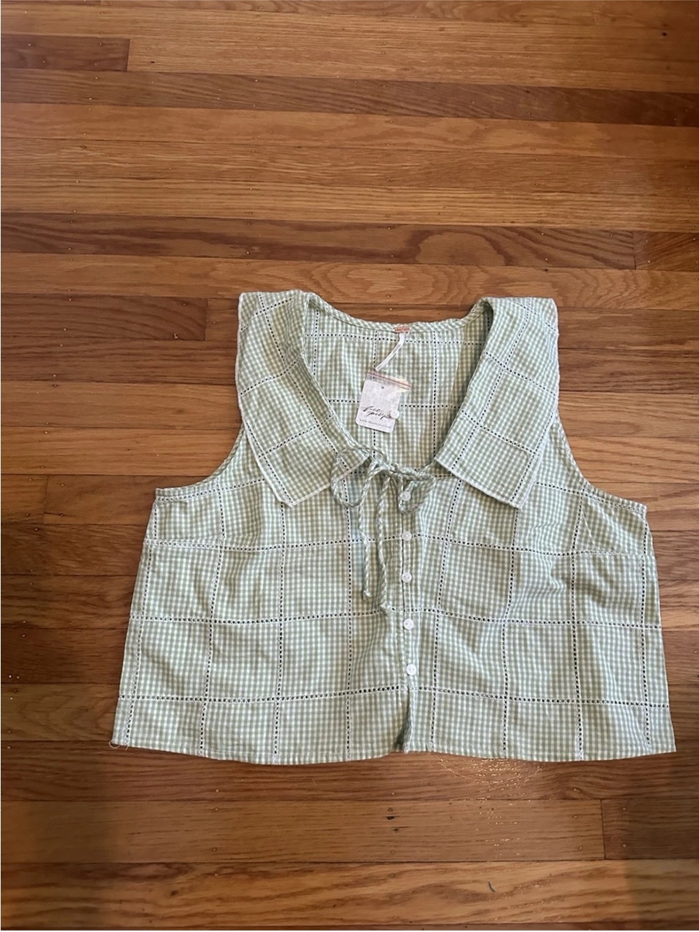 Free People Green Gingham Crop Top